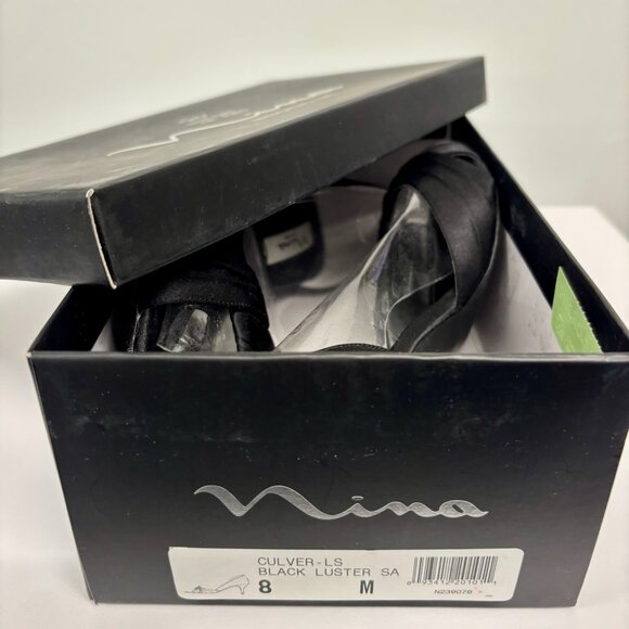 NIB elegant black satin open toe Nina heels womens size 8 - Picture 7 of 7